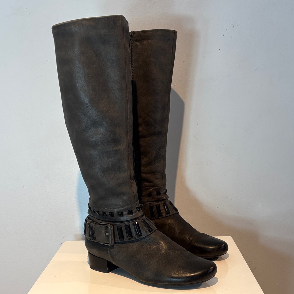 MARC leather off- black soft leather tall boots with jewel detail size 37